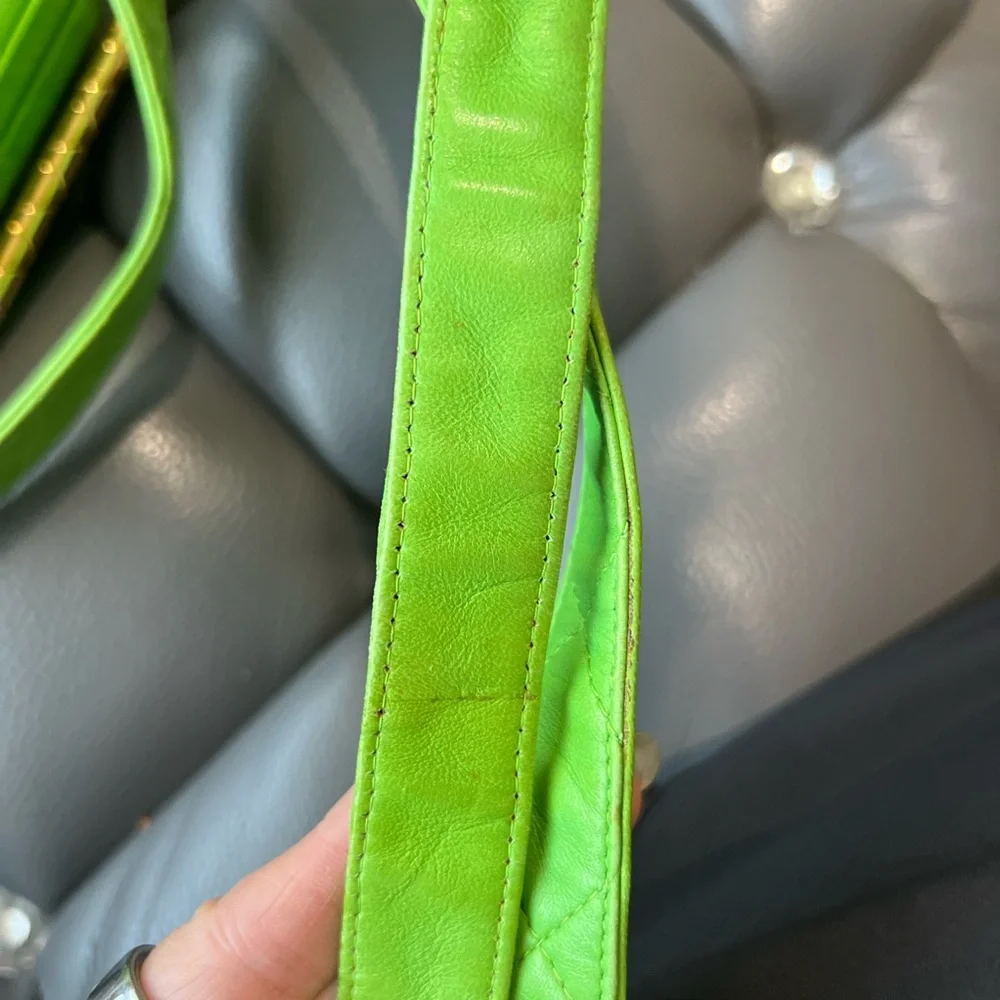 CHANEL Vintage Apple Green Quilted Mini Shoulder Bag with Gold Bar